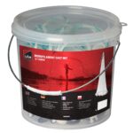 Plasa de aruncat Dam Manitoba Mono, ochiuri 1,5 cm, 150x150 cm, plumb din fier, franghie 5 m, galeata inclusa