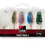 Kit naluci Dam Trout Pack 2, 5 bucati, culori variate, 5-9 g, cutie inclusa, pentru pastrav si biban